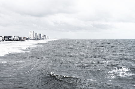 grayscale photo of sea thumbnail