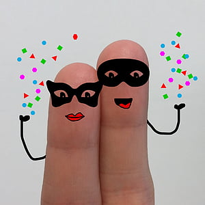 two fingers forming man and woman wearing eyemasks thumbnail
