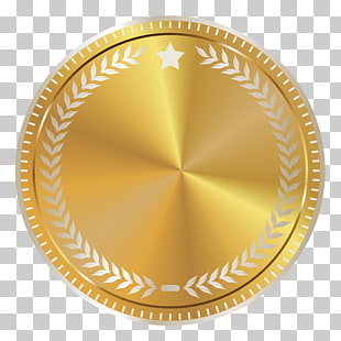 Gold Seal , Gold Seal Badge with Decoration , round brown and white framed PNG clipart