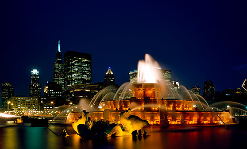 time lapse photo of fountain during nighttime thumbnail