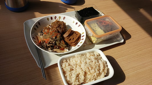 cooked rice and dish on plates thumbnail
