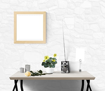 brown wooden desk with assorted item lot thumbnail
