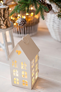 white house lantern candle holder on focus photo thumbnail