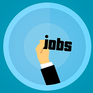 Illustration of hand holding the word Jobs. thumbnail