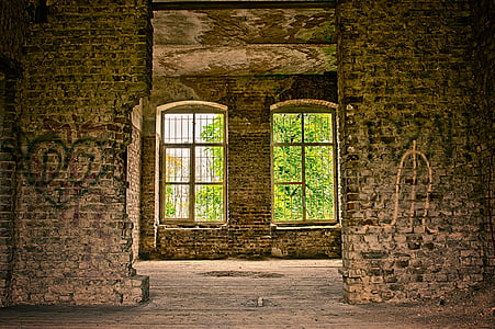 two glass window between brick pillars thumbnail