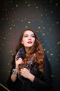 Woman Wearing Black Leather Coat thumbnail