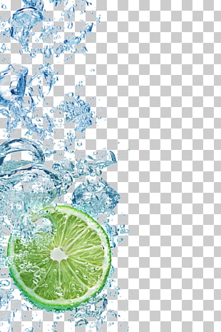 Juice Lemon-lime drink Soft drink Tea, Fall into the water with lemon and ice cubes, sliced lime drowning in water PNG clipart