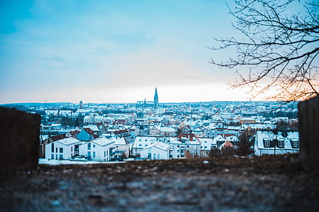 depth photography of village under golden hour thumbnail