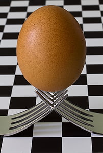 brown egg on gray steel forks thumbnail