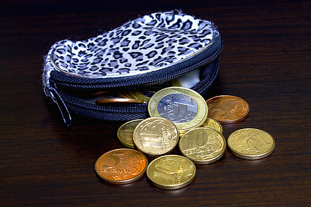 Blue Purse Wallet with lots of coins thumbnail