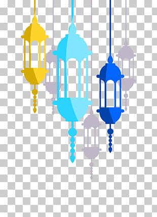 Wedding invitation Quran Islam Lantern , lantern, three yellow, blue, and teal hanging lamps PNG clipart