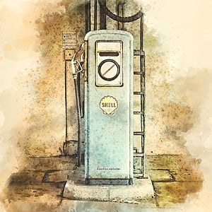 view of vintage Shell fuel dispenser painting thumbnail