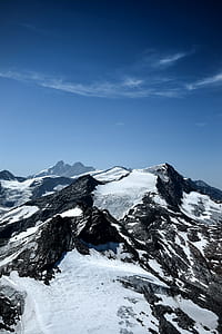 photo of snow covered mountain under blue sky thumbnail