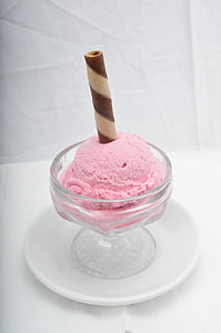 clear glass footed cup with pink ice cream thumbnail