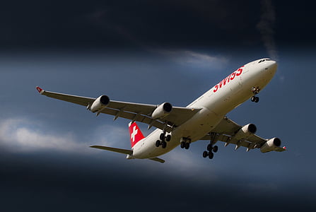 white and red airbus flying under cloudy blue sky during daytime thumbnail