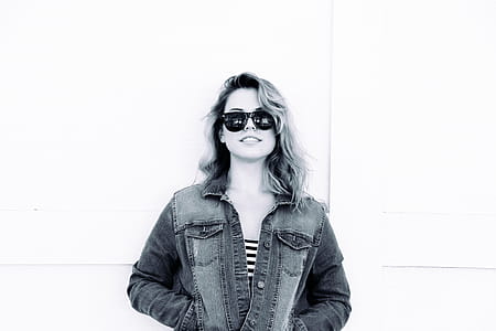 Gray Scale of Woman Wearing Dress Shirt and Sunglasses thumbnail