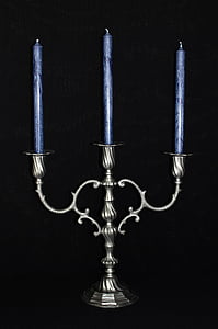 gray 3-slot candelabra with candles thumbnail