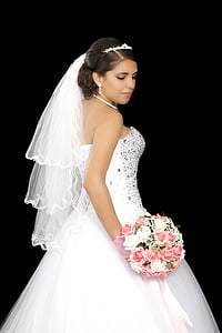 woman in white strapless bridal gown holding pink and white flowers bouquet thumbnail