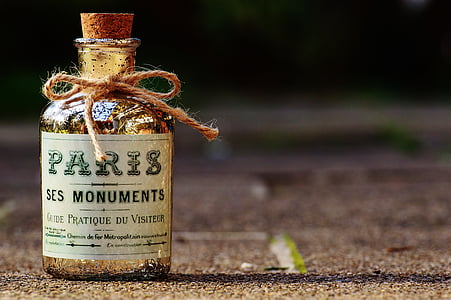 Paris Ses Monuments text printed glass bottle with cork stopper thumbnail