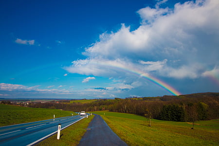 rainbow under cumulus clouds thumbnail