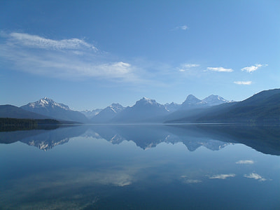 view of nature landscape body of water behind mountains thumbnail