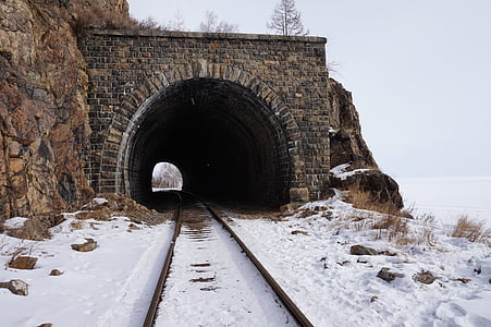 train rails across tunnel during daytime thumbnail
