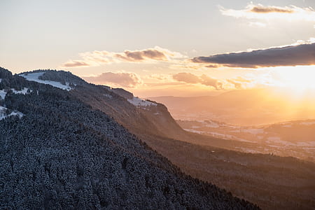 aerial photography of mountain during sunset thumbnail