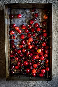 flat lay photography of bunch of red cherries thumbnail