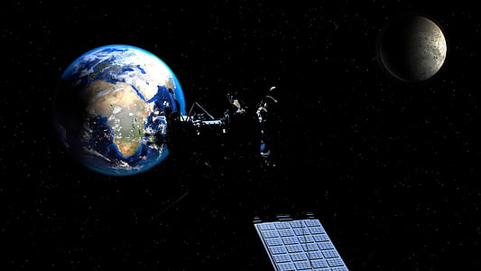 Earth beside satellite and moon illustration thumbnail