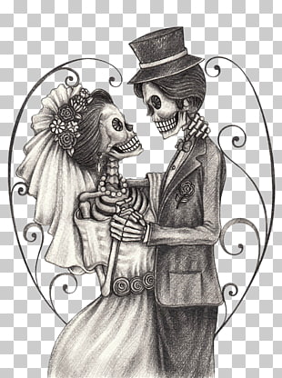 Calavera Day of the Dead Drawing Bridegroom, Halloween Wedding, skeleton couple illustration PNG clipart