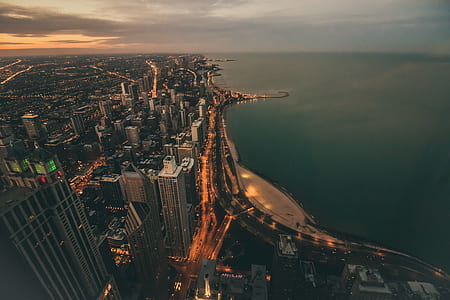 aerial photography of city skyline at golden hour thumbnail