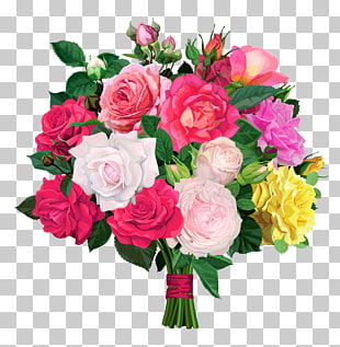Flower bouquet Rose , Rose Bouquet Transparent , pink, yellow, and purple flowers PNG clipart