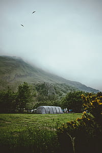 gray greenhouse near mountain under cloud thumbnail