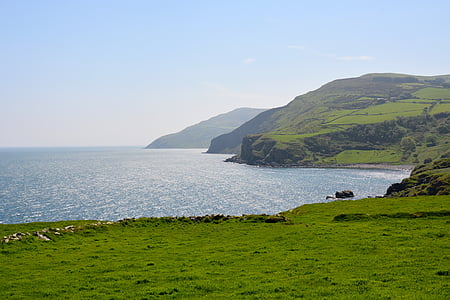 green field beside sea during daytime thumbnail
