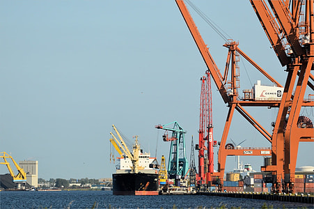 assorted-color cranes on sea during daytime thumbnail