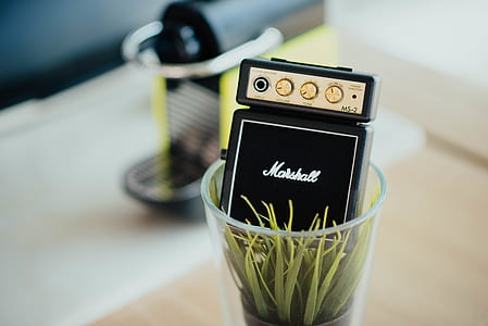 black Marshall guitar effect on clear drinking glass thumbnail