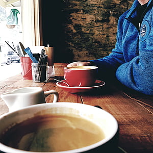Person Wearing Blue Jacket Holding Red Cup thumbnail