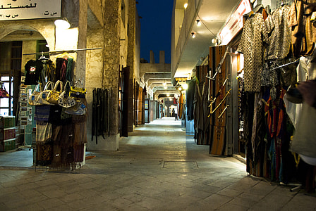 Souq Waqif, Doha, Qatar stores at night thumbnail