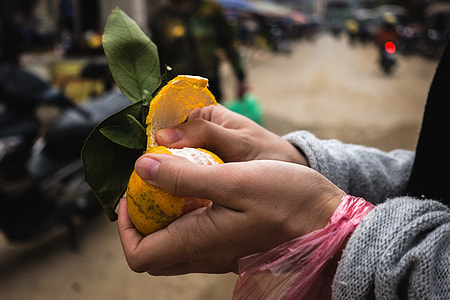 Girl peeling tangerine thumbnail
