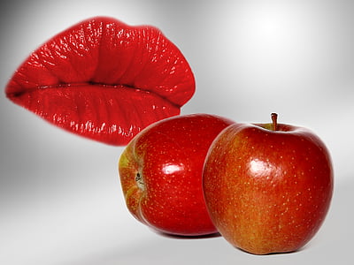 photo of two red honey crisp apples and red lips thumbnail