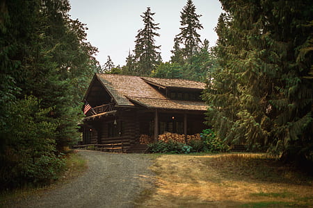landscape photography of brown wooden house thumbnail