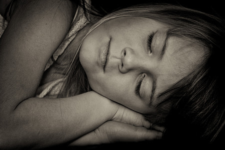 grayscale photo of girl sleeping thumbnail