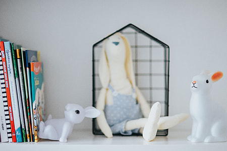 Various toys and items on shelves thumbnail