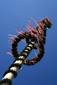 low-angle photography of brown and green pole at clear sky daytime thumbnail