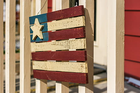 U.S.A. flag pallet on white handrail thumbnail