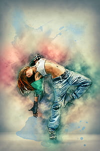 dancing woman standing using right foot water painting thumbnail