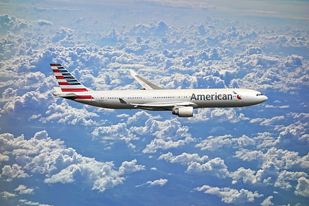 American airbus flying above clouds thumbnail