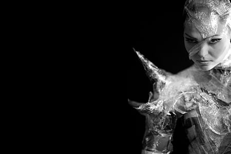 grayscale photo of woman with costume thumbnail