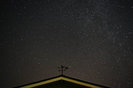 weather vane on top of house during nighttime thumbnail