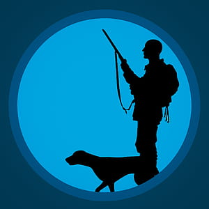 Silhouette illustration of hunter with a hunting dog. thumbnail